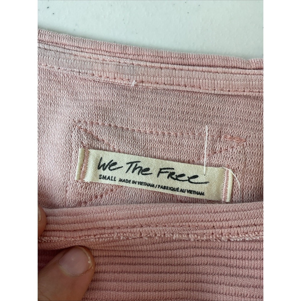 We The Free Sweatshirt Size S Pink Distressed ovrsize Rib Texture Loose Fit - Picture 5 of 12